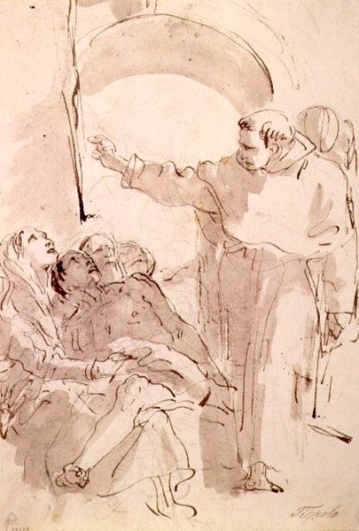 Padualı Aziz Anthony Mucizesi, c.1760 (kalem ve mürekkep, siyah tebeşir üzerine yıkayın) by Giovanni Battista Tiepolo