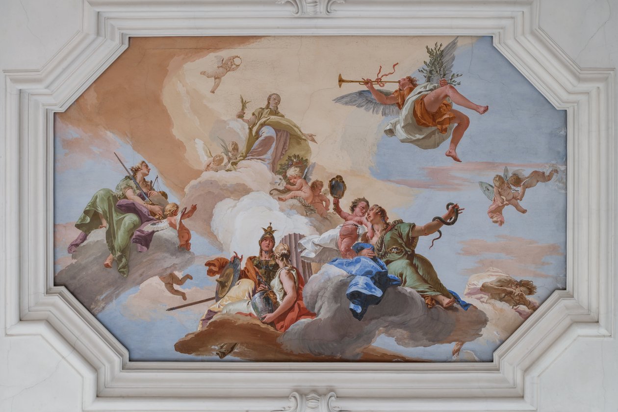 Zaferin Zaferi, Kardinal Erdemler arasında yer alan Fame tarafından açıklandı by Giovanni Battista Tiepolo