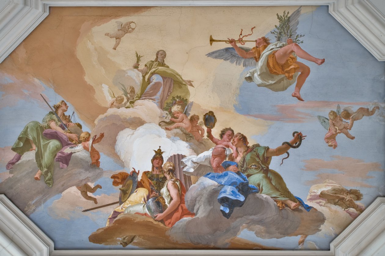 Zaferin Zaferi, Kardinal Erdemler arasında yer alan Fame tarafından açıklandı by Giovanni Battista Tiepolo