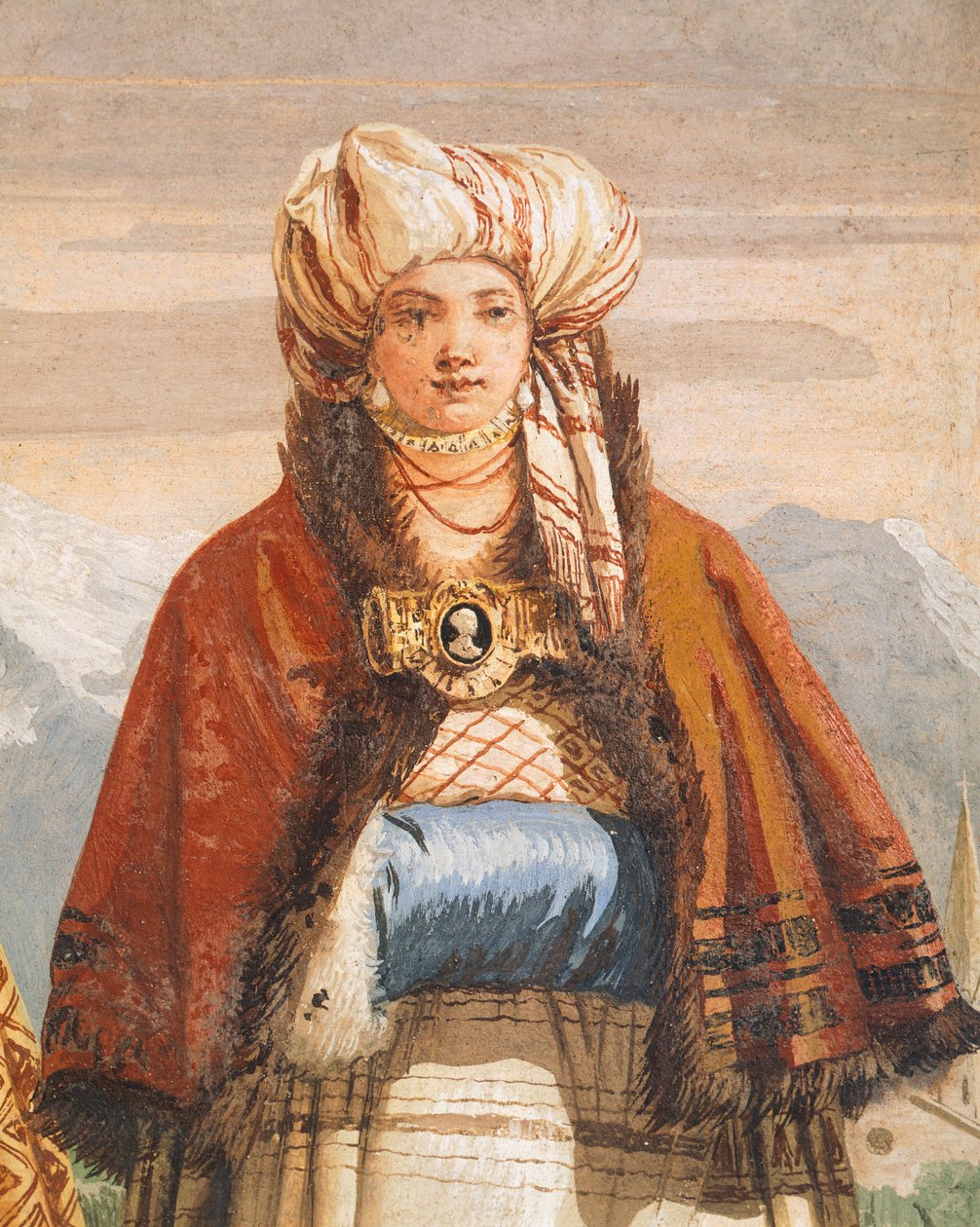 Kış yürüyüşü, Giambattista Tiepolo'dan (1696-1770), fresk, detay, Gotik Oda, Villa Valmarana ai Nani'nin Misafir Daireleri, Vicenza, İtalya by Giovanni Battista Tiepolo