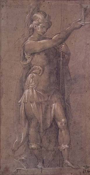 Minerva, c.1605-09 (kağıt üzerinde beyaz ile yükseltilmiş siyah tebeşir) by Giovanni Battista 1567 1633 Crespi