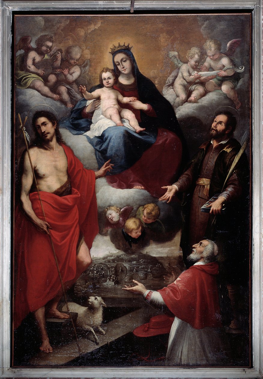 Vaftizci Yahya ve Aziz Lawrence ile Bakire (tuval üzerine yağlı boya by Giovanni Battista Baiardo