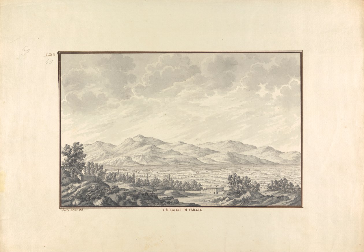 Hierapolis Vadisi'nin (şimdi Pamukkale) görünümü by Giovanni Battista Borra