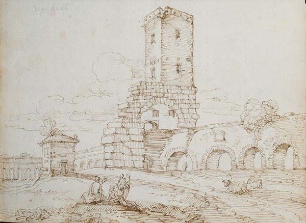 Su Kemeri önündeki figürler (kağıt üzerine siyah tebeşir üzerine kahverengi mürekkep) by Giovanni Battista Busiri