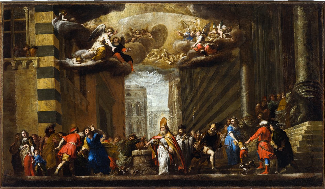 San Siro, Cenova'daki San Siro Kilisesi için Eskiz Basilisk'i kazandı, c.1683 (tuval üzerine yağlı boya) by Giovanni Battista Carlone
