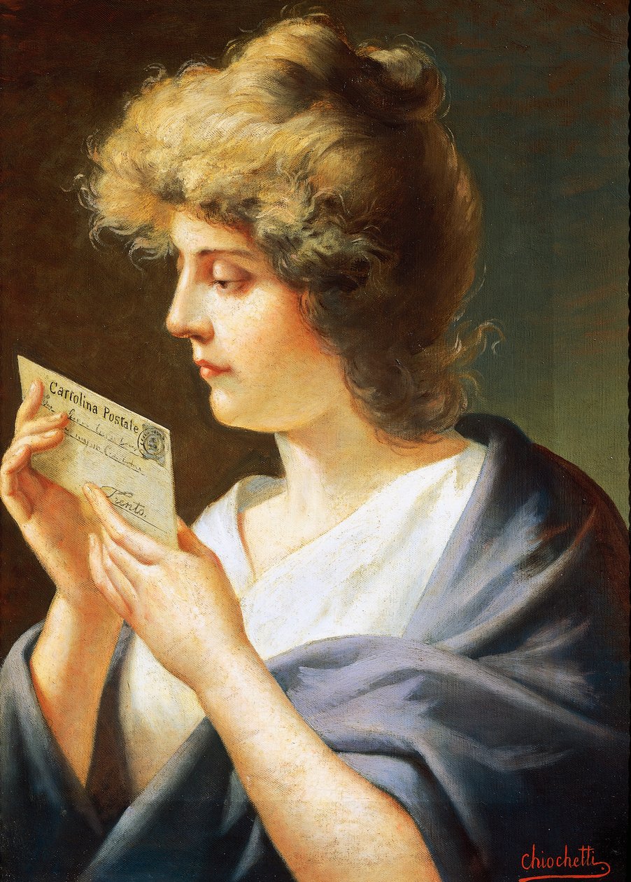 Mektuplu Kız, Tablo Giovanni Battista Chiocchetti (1843-1917) by Giovanni Battista Chiocchetti