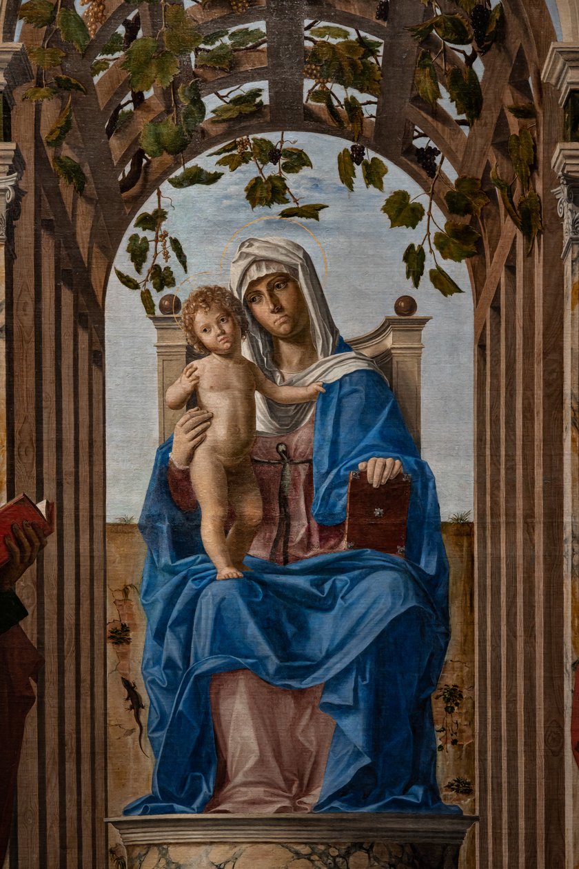 Azizler James ve Jerome arasında Bebek İsa ile tahtta oturan Madonna, detay by Giovanni Battista Cima da Conegliano