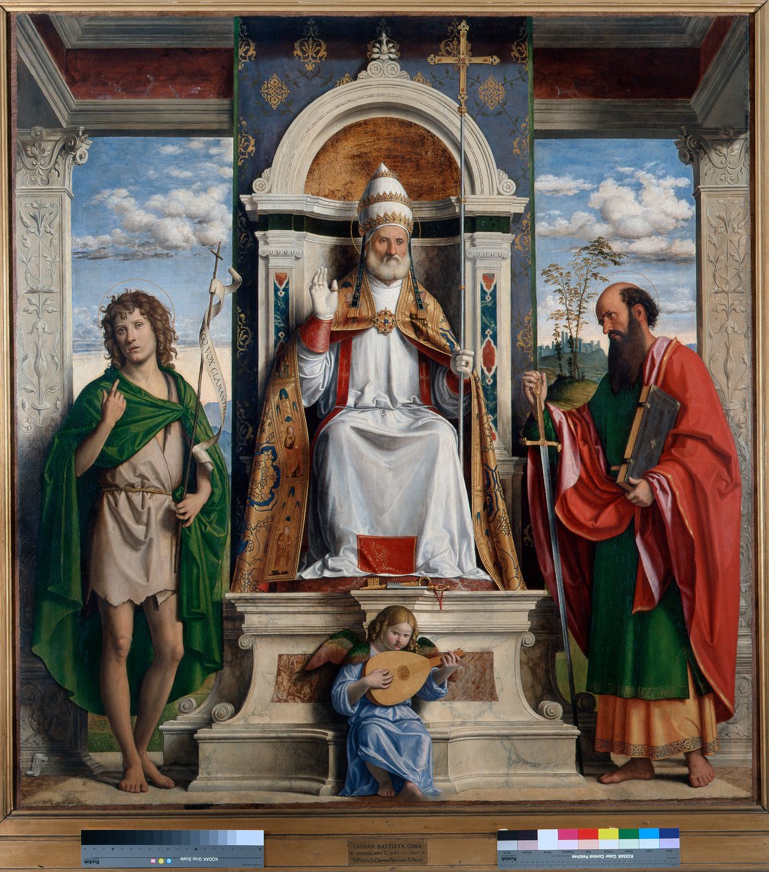 Aziz Petrus, Vaftizci Yahya ve Aziz Paul ile Tahtına Geçti by Giovanni Battista Cima da Conegliano