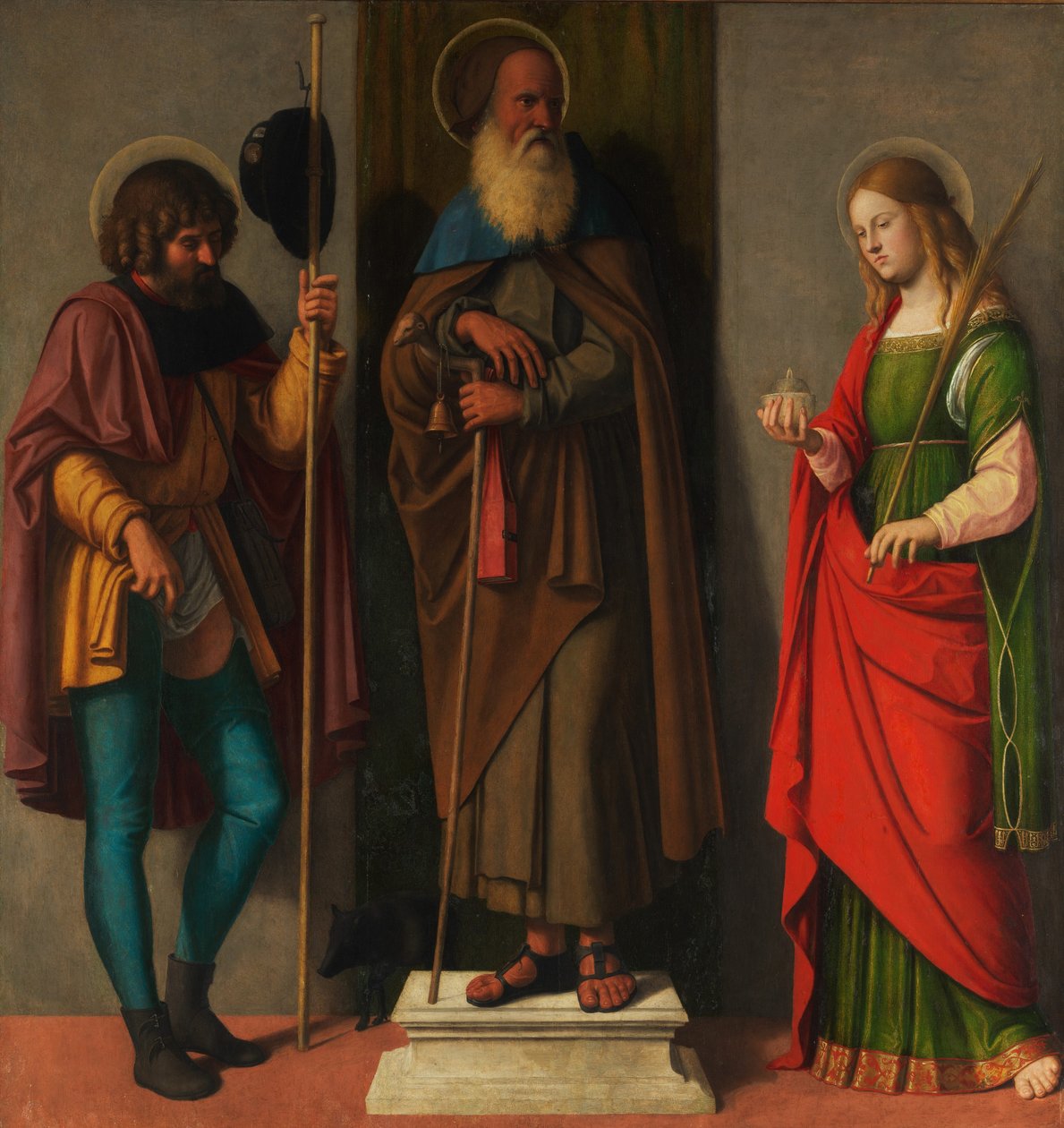 Üç Aziz: Roch, Anthony Abbot ve Lucy, c.1513 (tuval üzerine yağlı boya, tahtadan aktarılmış) by Giovanni Battista Cima da Conegliano
