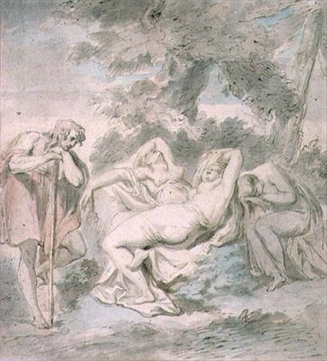 Cimon ve Iphigenia: bir manzarada iki kadın görevliyle by Giovanni Battista Cipriani