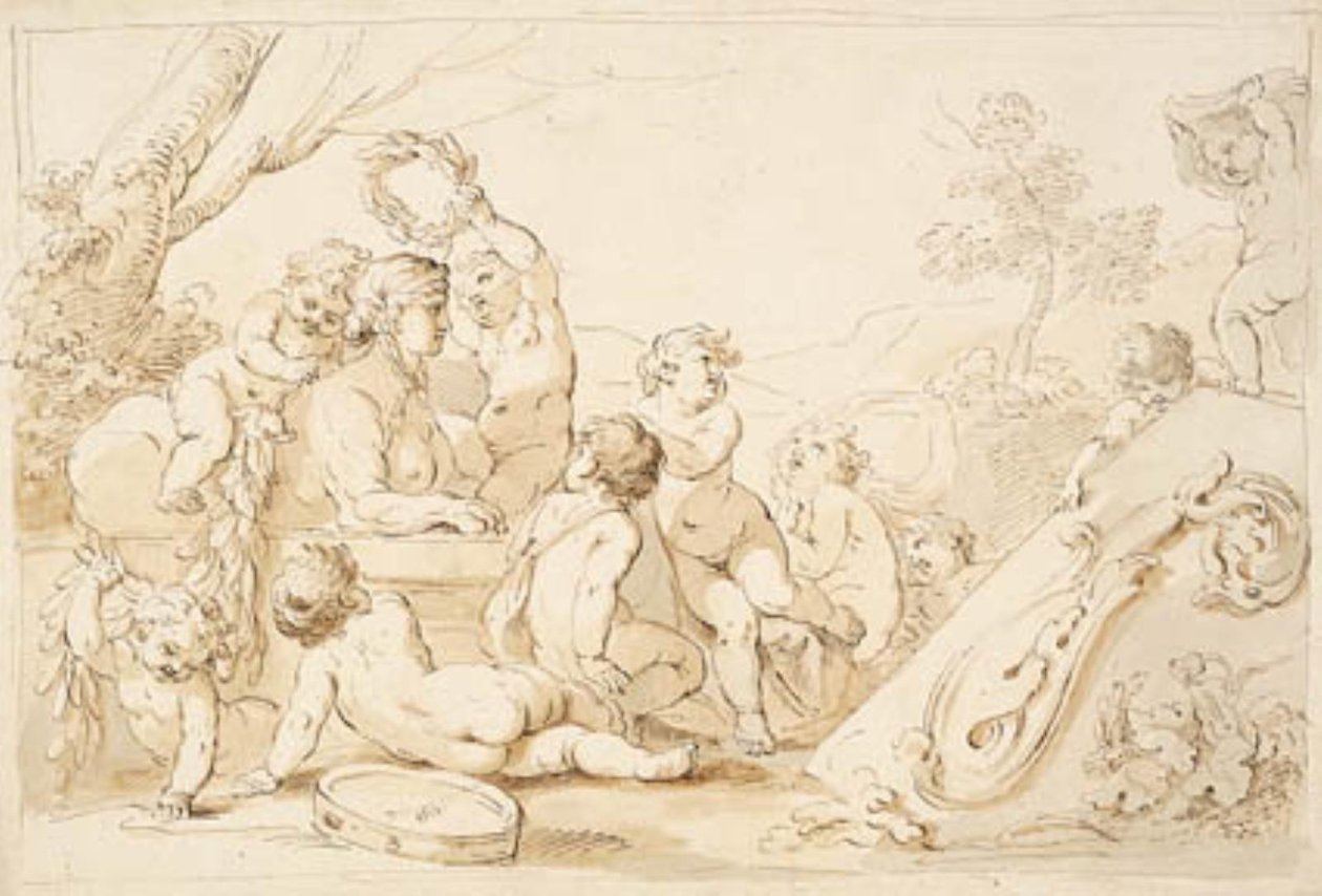 Bir sfenks çelengi putti oynamak by Giovanni Battista Cipriani