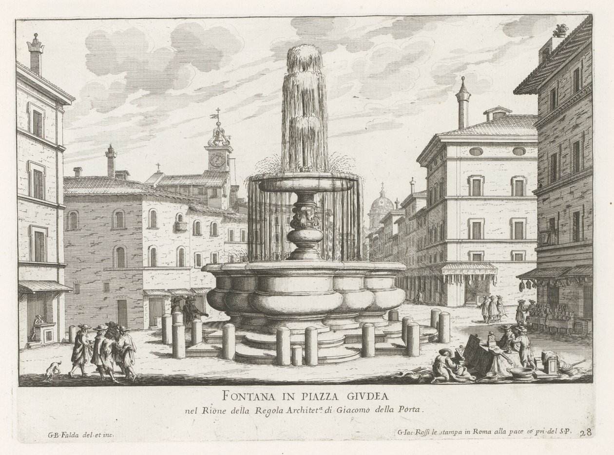 Fontein op Piazza Giudia te Piazza Giudea'daki Roma Çeşmesi (nesne üzerindeki başlık) Roma Çeşmeleri (dizi başlığı) Fonteinen van Rome (dizi başlığı) by Giovanni Battista Falda