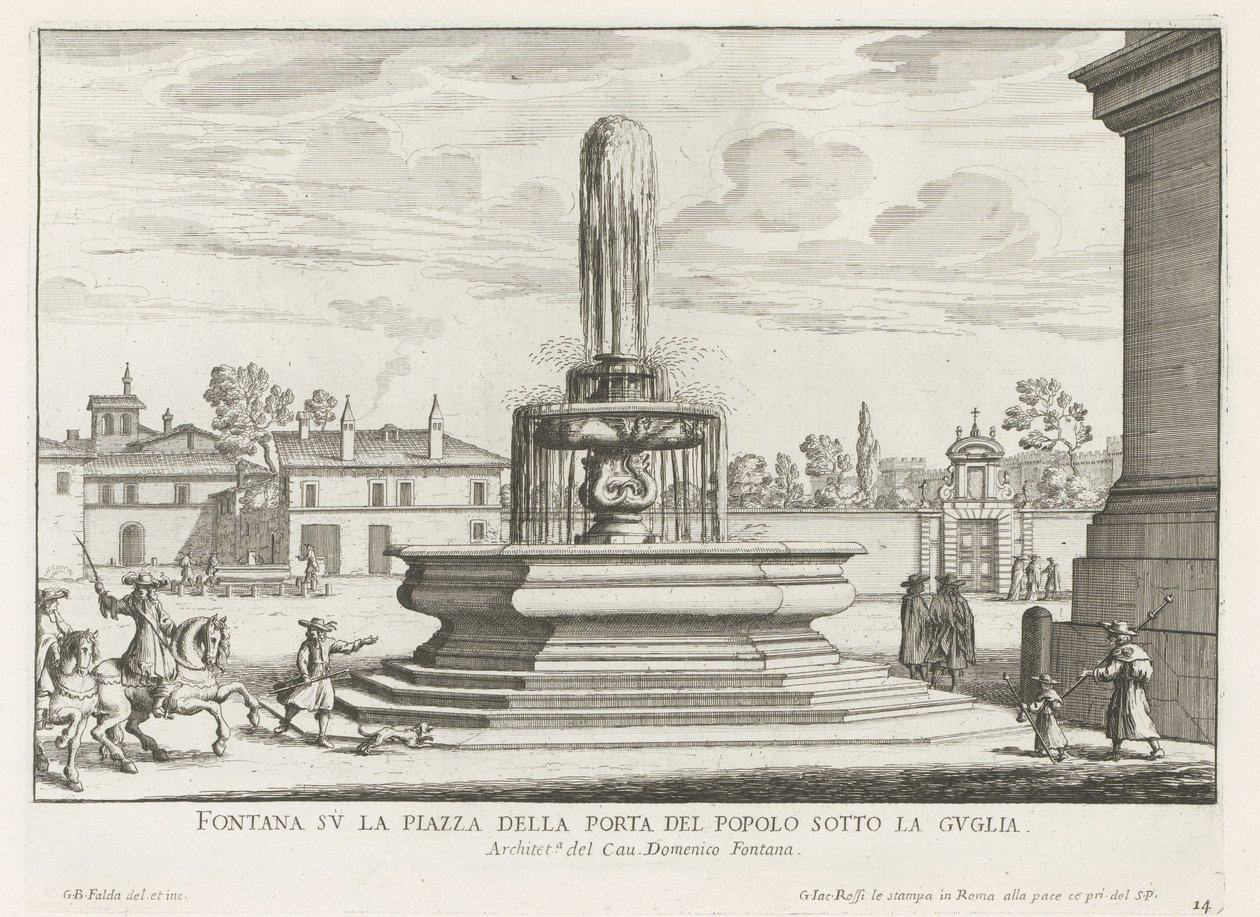Fontein op Piazza del Popolo te Roma Kulenin altındaki Piazza della Porta del Popolo