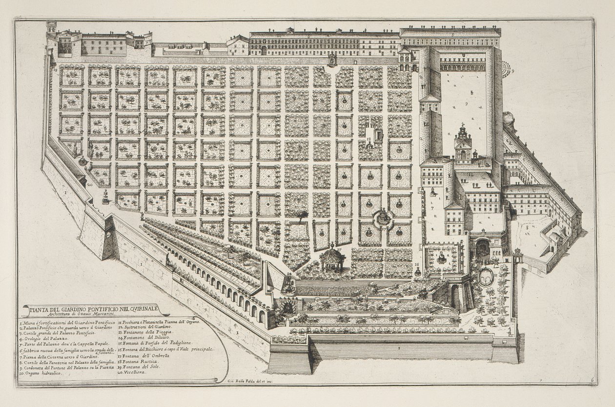 Papalık Bahçesi ve Quirinale Sarayı, Il Nuovo Teatro della Fabriche et Buildings in Modern Rome Perspektifinden, c.1665-69 yayınlandı (ayrıca bkz. 172928) by Giovanni Battista Falda