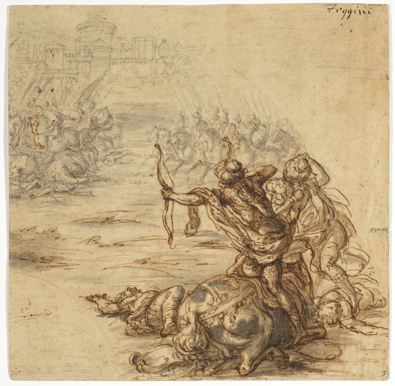 Surlarla çevrili bir şehrin dışında bir savaş sahnesi, 17. yüzyıl by Giovanni Battista Foggini
