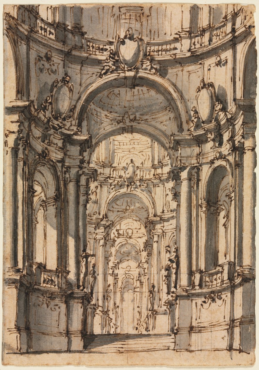 Bir Sahne Seti için Tasarım: 1700'lerin ortalarında Arcade'li Bir Sarayın İç Mekanı. by Giovanni Battista III Natali