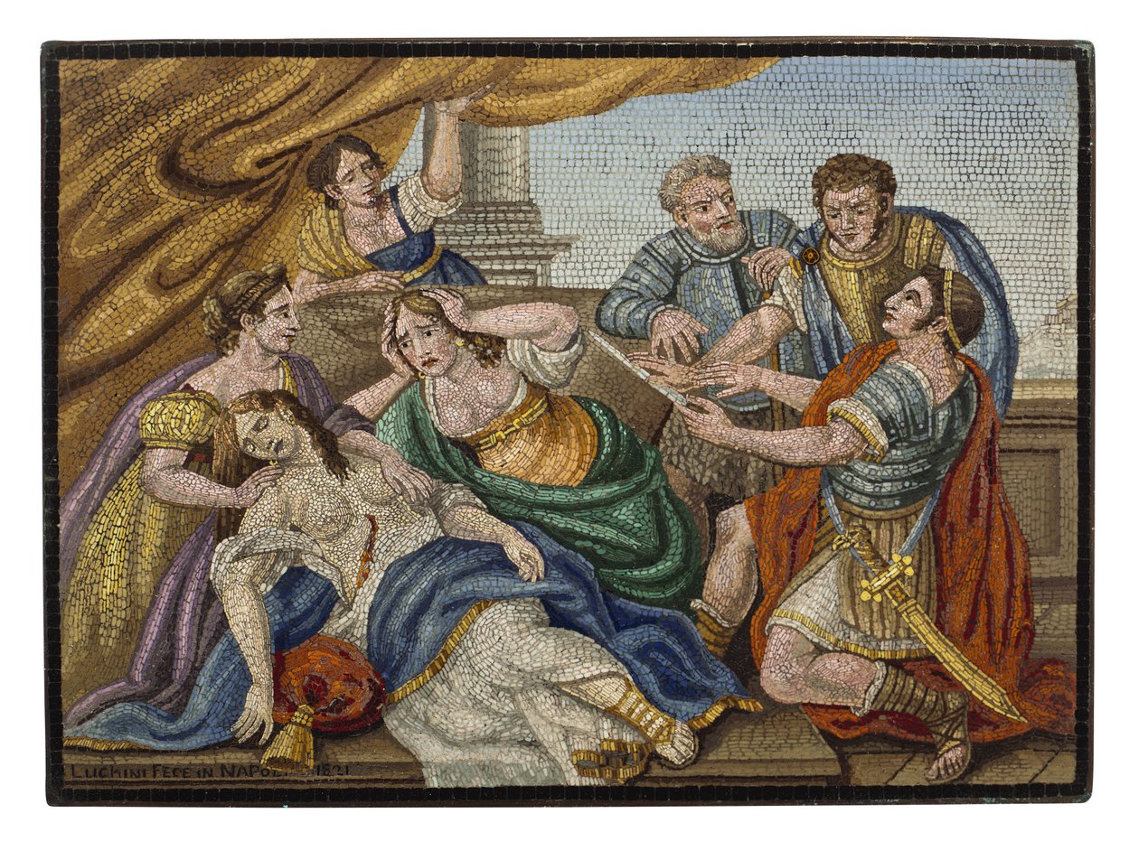 Güzel bir İtalyan mikromozaik plak by Giovanni Battista Luchini