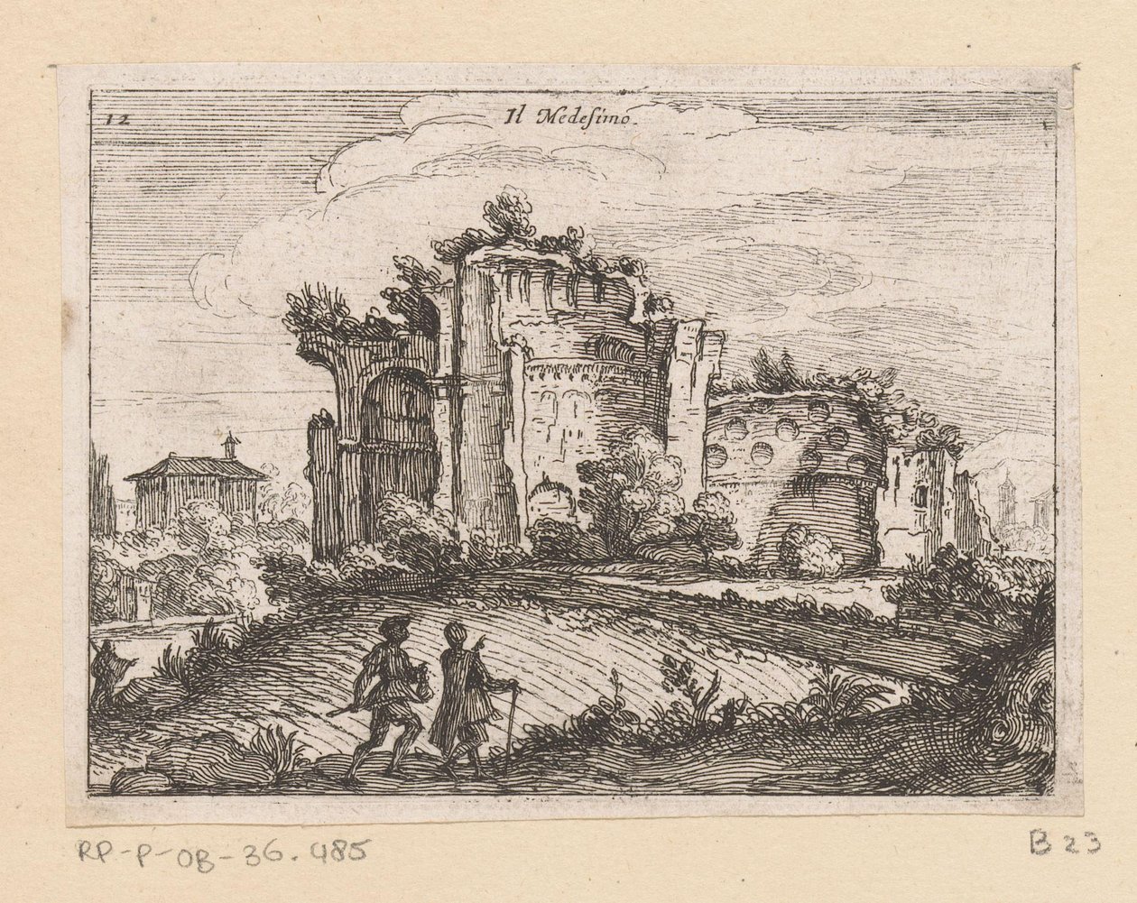 Bir manzarada harabe Il Medesino (nesne üzerindeki başlık) Roma