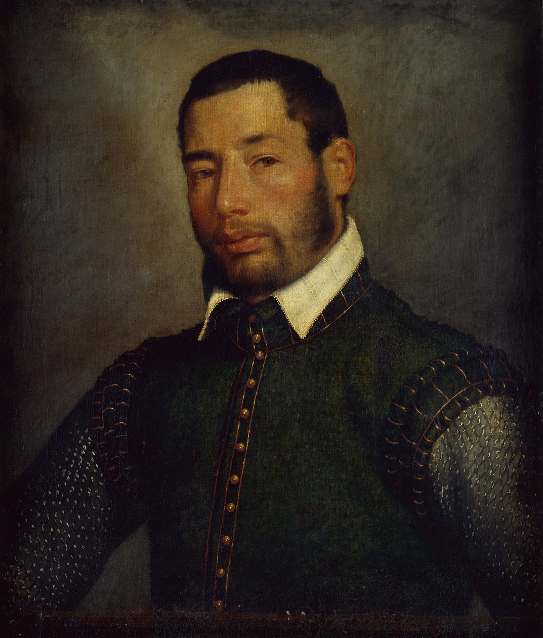 Yeşil Çiftli ve Zincirli Posta Gömlekli Bir Beyefendinin Portresi, c.1565 (tuval üzerine yağlı boya) by Giovanni Battista Moroni