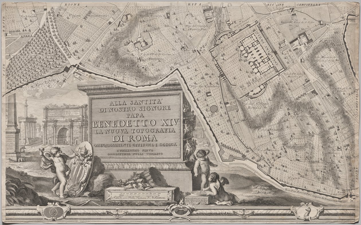 La Pianta Grande di Roma olarak bilinen MDCCXLVII yılında Giambattista Nolli tarafından gün ışığına çıkarılan yeni Roma haritası by Giovanni Battista Nolli