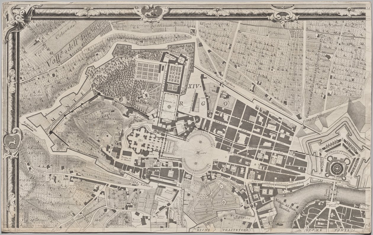 La Pianta Grande di Roma olarak bilinen MDCCXLVII yılında Giambattista Nolli tarafından gün ışığına çıkarılan yeni Roma haritası by Giovanni Battista Nolli