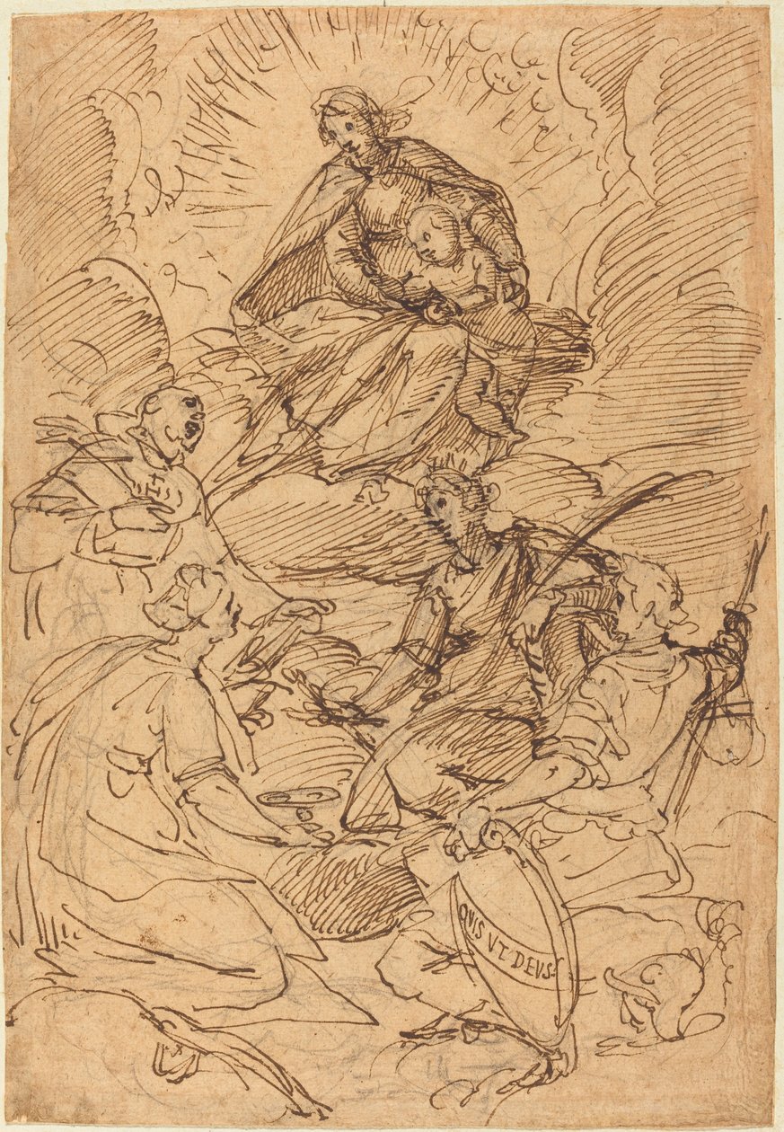 Azizler Tarafından Tapılan Zaferdeki Madonna ve Çocuk by Giovanni Battista Paggi
