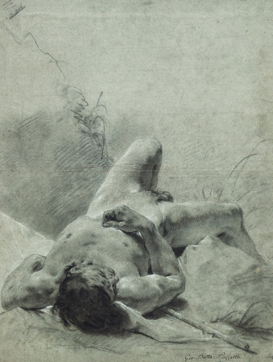 Çıplak Bir Genç Sırtına Yayılmış, Bir Bankanın Üzerinde, Bir Sancakta Yatarken, by Giovanni Battista Piazzetta