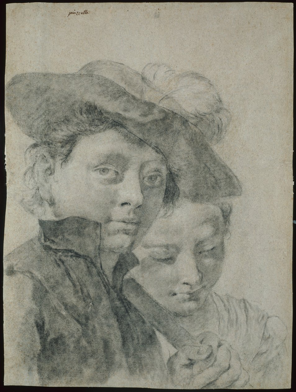 Tüylü Şapkalı Genç Bir Çocuk ve Genç Bir Kız by Giovanni Battista Piazzetta