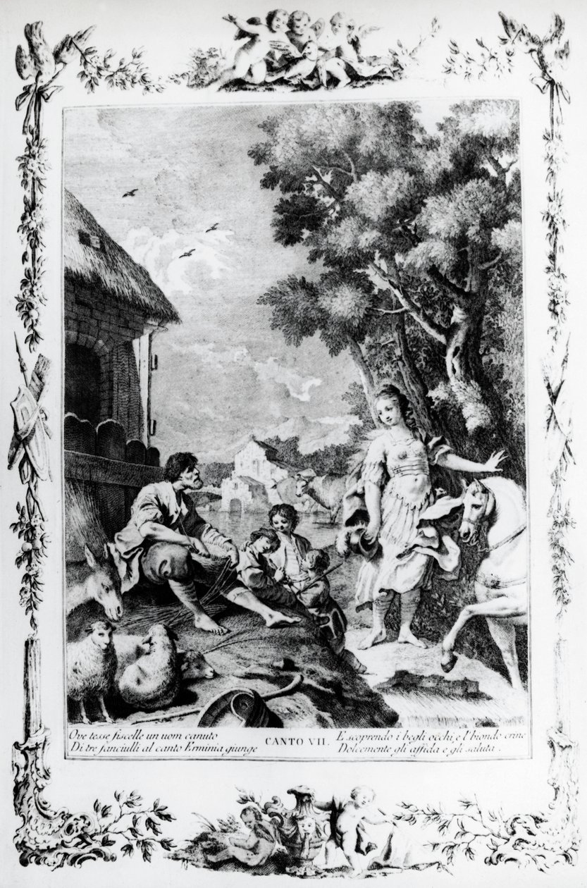 Erminia çoban tarafından karşılanıyor, kanto VII, Kudüs teslim edildi by Giovanni Battista Piazzetta