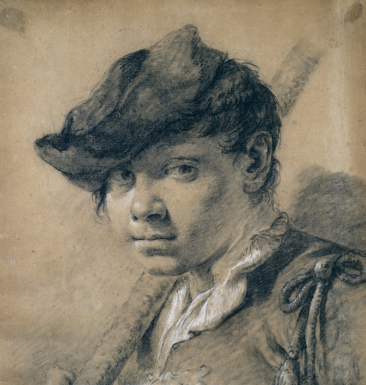 Bir Gençlik Başkanı (kahverengi kağıt üzerine siyah beyaz tebeşirler) by Giovanni Battista Piazzetta