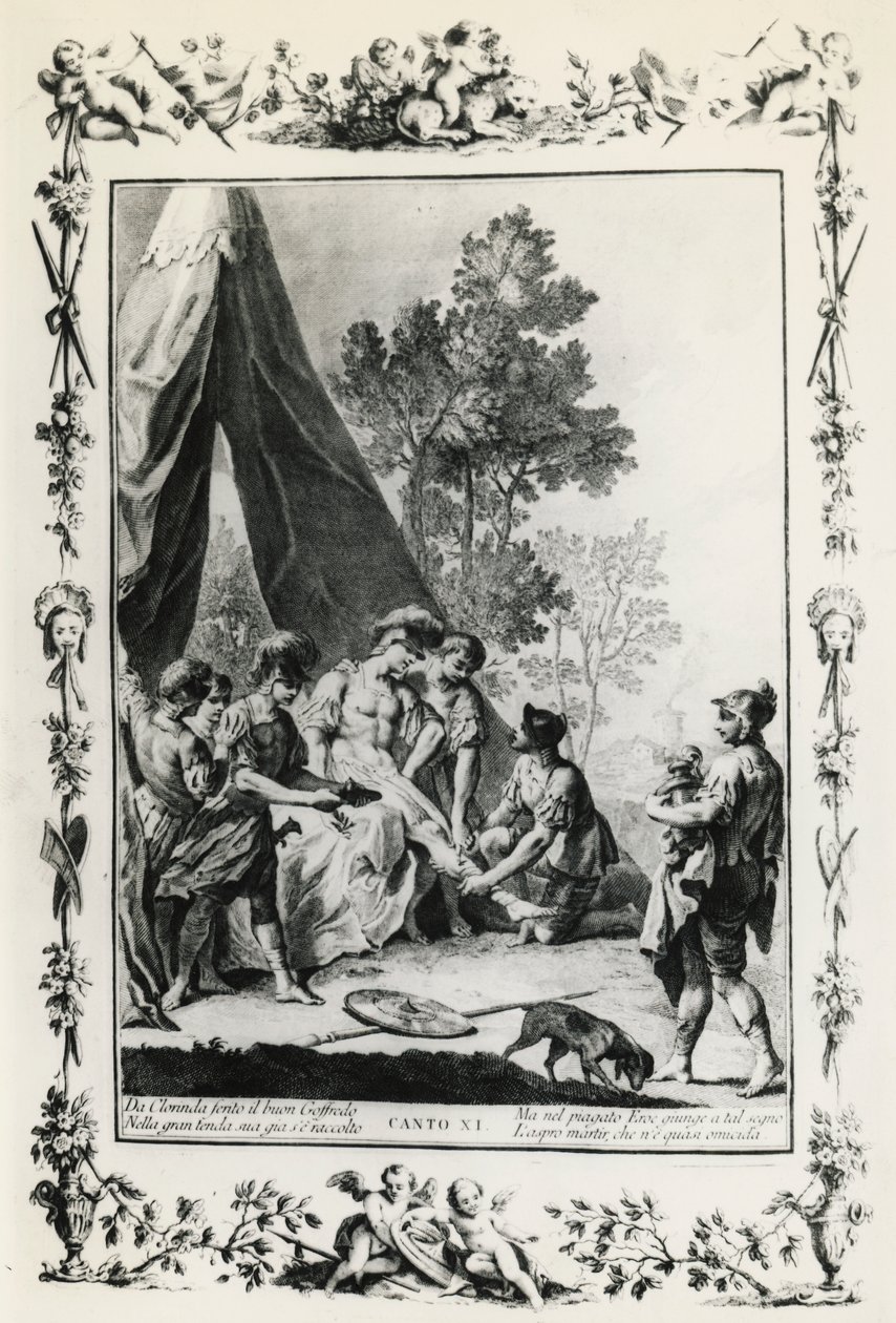 Kudüs Teslim Edildi, Torquato Tasso'nun (1544-1595) şiiri için Giovanni Battista Piazzetta'nın (1683-1754) kanto XI illüstrasyonu, 1745'te Venedik'te yayınlanan baskı, İtalya by Giovanni Battista Piazzetta