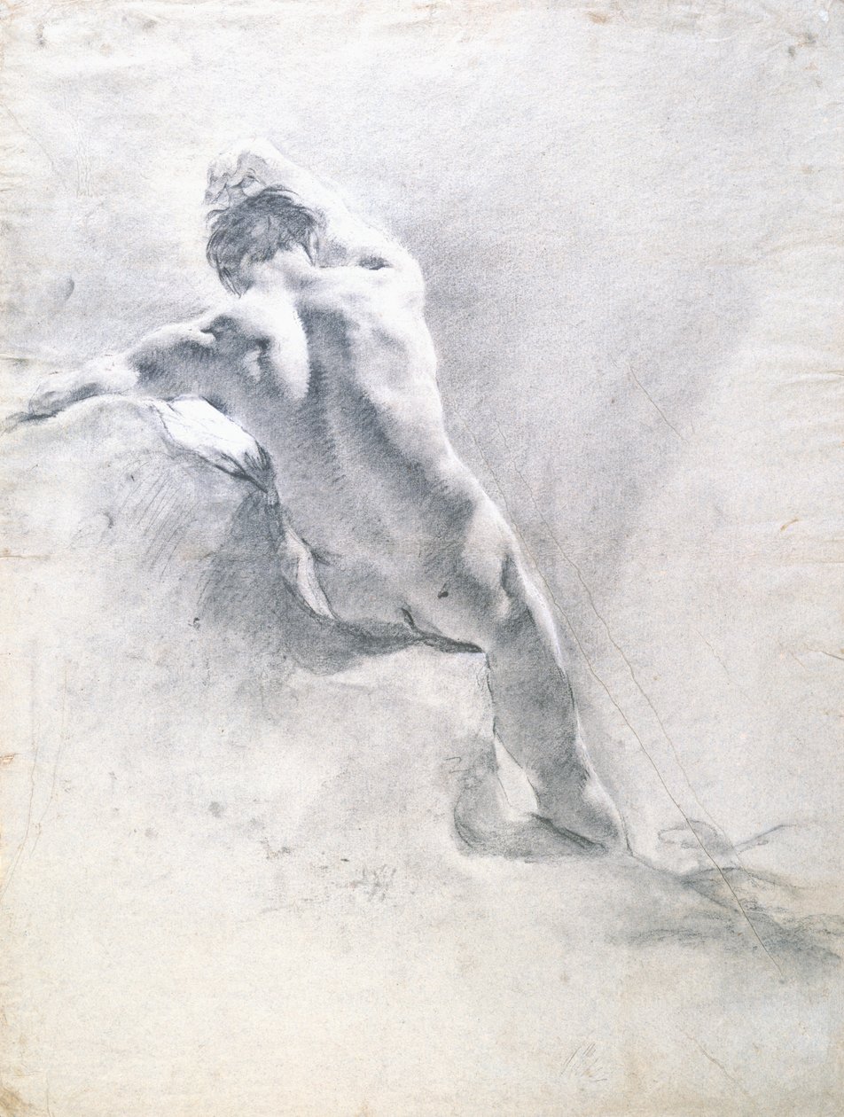 Çıplak bir erkek çalışması, c.1715 (kağıt üzerinde beyazla büyütülmüş siyah tebeşir) by Giovanni Battista Piazzetta