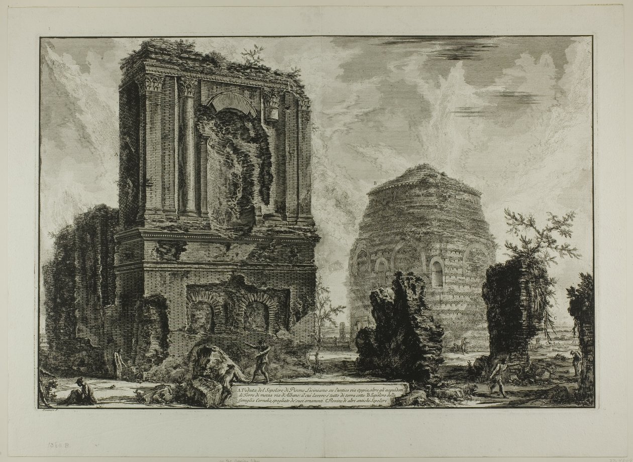 A. Antik Appia Yolu üzerindeki Licinianus Piso Mezarının Görünümü... B. Cornelii Mezarı..., Views of Rome