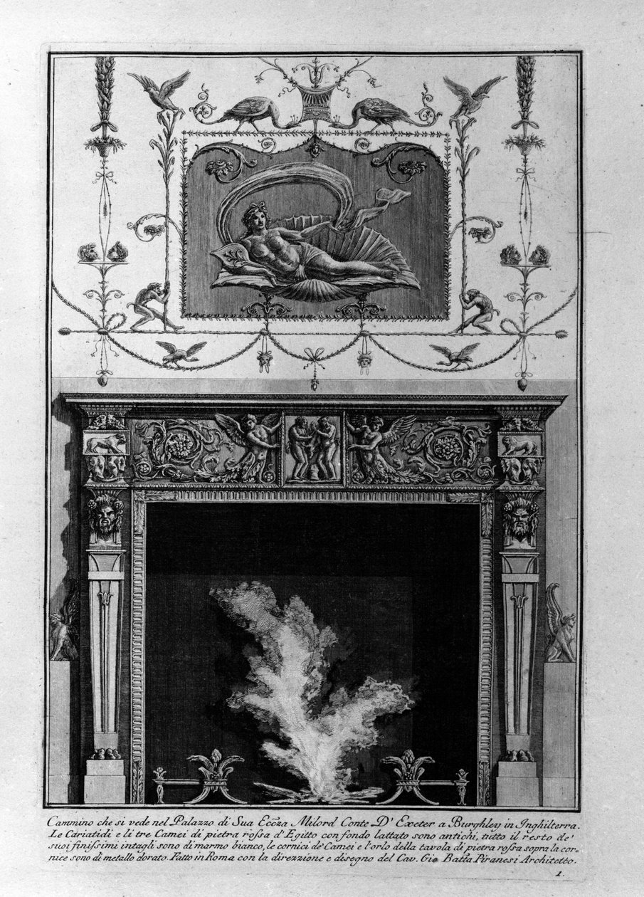 Burgley'deki D'Exeter Evi için bir baca projesi. Giovanni Piranesi (Piranese olarak bilinir) (1720-1778) tarafından çizim. by Giovanni Battista Piranesi