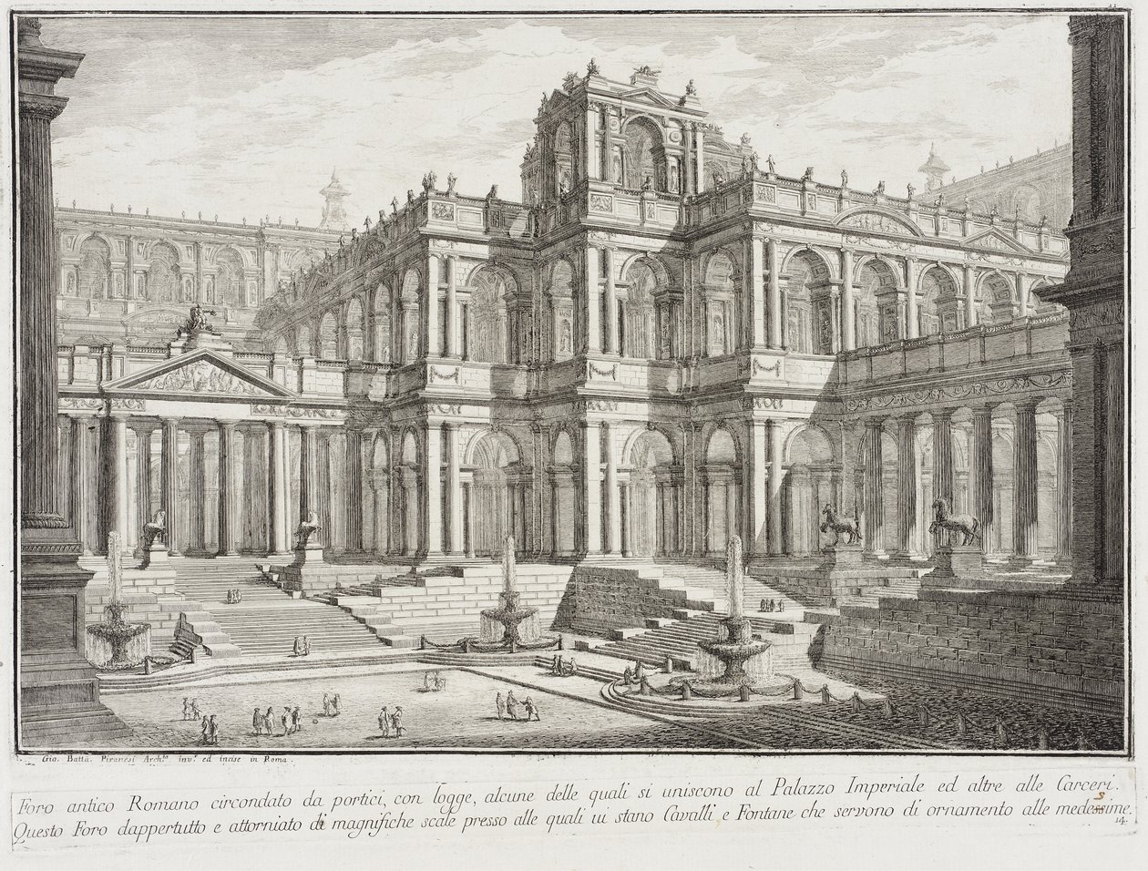 Portikolarla çevrili Antik Forum, c.1743 by Giovanni Battista Piranesi