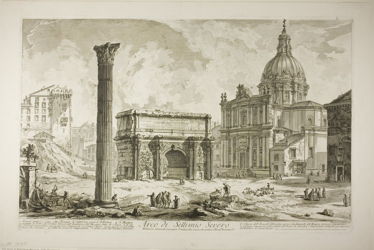 Views of Rome'dan galipleri Capitol'e getiren antik Kutsal Yol'u geçen Septimius Severus Kemeri by Giovanni Battista Piranesi