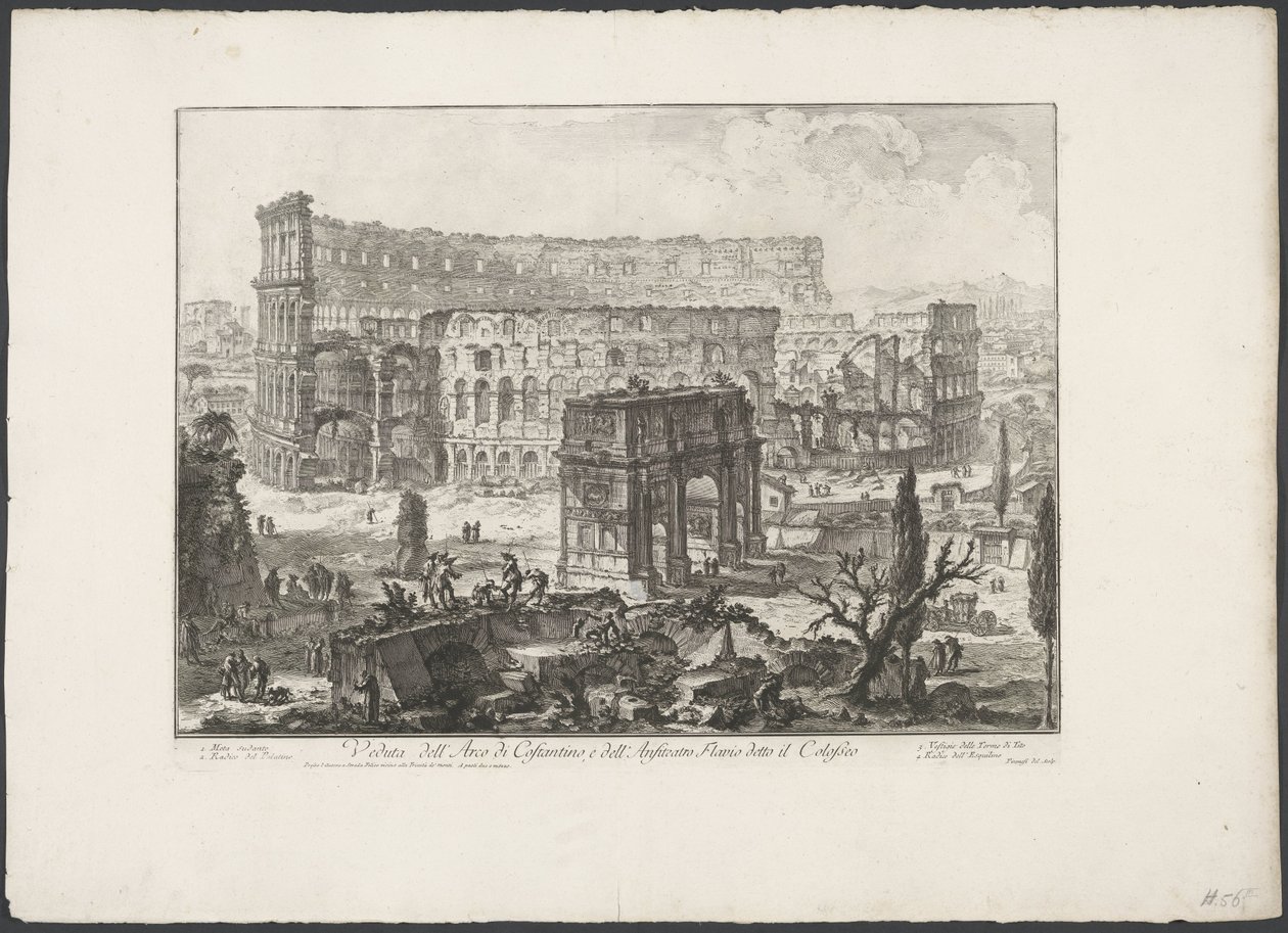Boog van Constantijn en het Colosseum te Roma Konstantin Kemeri ve Kolezyum olarak bilinen Flavian Amfitiyatrosu