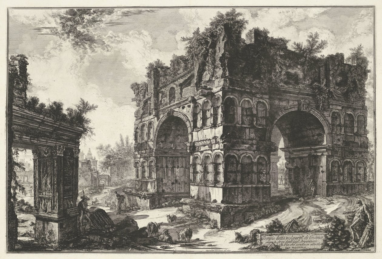 Boog van Janus ve Boog van de geldwisselaars te Roma Volgarm.te di Giano adlı tapınak (nesne üzerindeki başlık) Gezichten op Roma (dizi adı) Giambattista Piranesi mimarı Ve (nez) iano tarafından tasarlanan ve işlenen Roma manzaraları (seri başlığı) by Giovanni Battista Piranesi