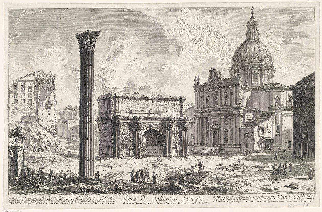 Boog van Septimius Severus op het Forum Romanum Septimius Sever Kemeri (...) (nesne üzerindeki başlık) Gezichten op Roma (dizi adı) Giambattista Piranesi mimarı Ve (nez) iano tarafından tasarlanan ve işlenen Roma manzaraları (seri başlığı) by Giovanni Battista Piranesi