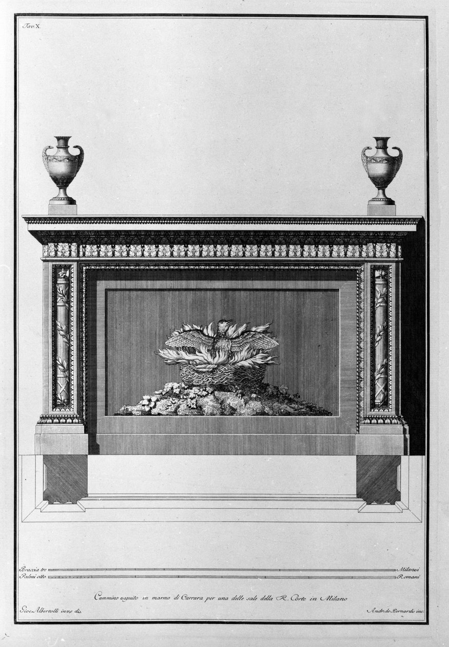 Milano tarzı bir oturma odası için Carrara mermer şömine projesi. Giovanni Piranesi (Piranese olarak bilinir) (1720-1778) tarafından çizim. by Giovanni Battista Piranesi