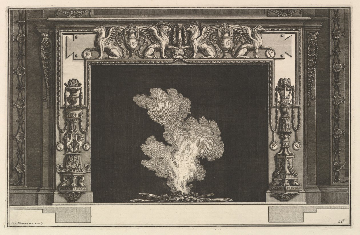Bacalık: Söve üzerinde zavallı grifonlar ve pervazlarda şamdan Ch. eşlik..., ca. 1769. by Giovanni Battista Piranesi