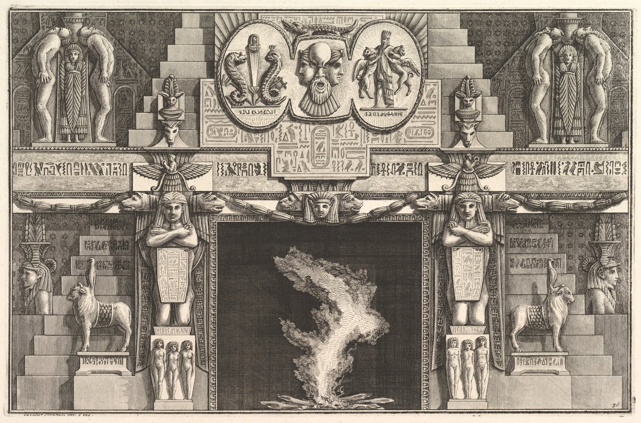 Mısır tarzında baca: Her bir jölenin tabanında üç çıplak kadından oluşan gruplar..., ca. 1769. by Giovanni Battista Piranesi