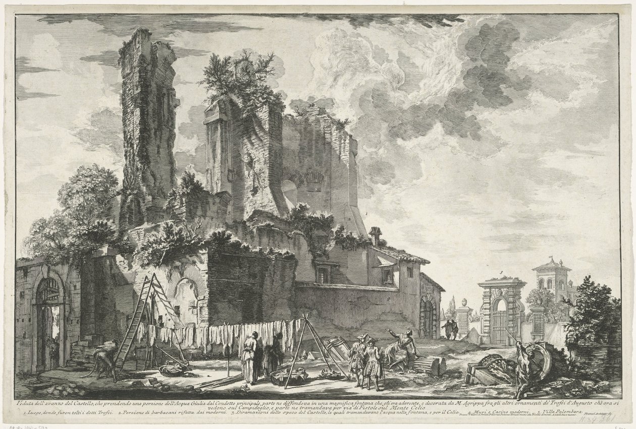 Fontana dell'Acqua Giulia te Roma Giuli'nin bir kısmını alan Kale kalıntılarının görünümü (...) (nesne üzerindeki başlık) Gezichten op Rome (seri başlığı) Giambattista Piranesi mimarı Ve tarafından tasarlanan ve oyulan Roma manzaraları (nez) iano ( by Giovanni Battista Piranesi