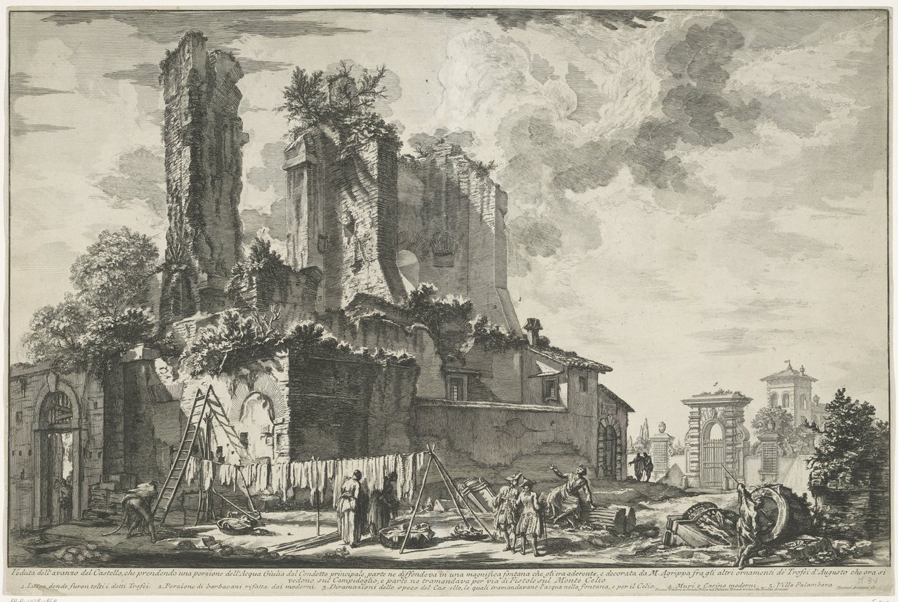 Fontana dell'Acqua Giulia te Roma Giuli'nin bir kısmını alan Kale kalıntılarının görünümü (...) (nesne üzerindeki başlık) Gezichten op Rome (seri başlığı) Giambattista Piranesi mimarı Ve tarafından tasarlanan ve oyulan Roma manzaraları (nez) iano ( by Giovanni Battista Piranesi