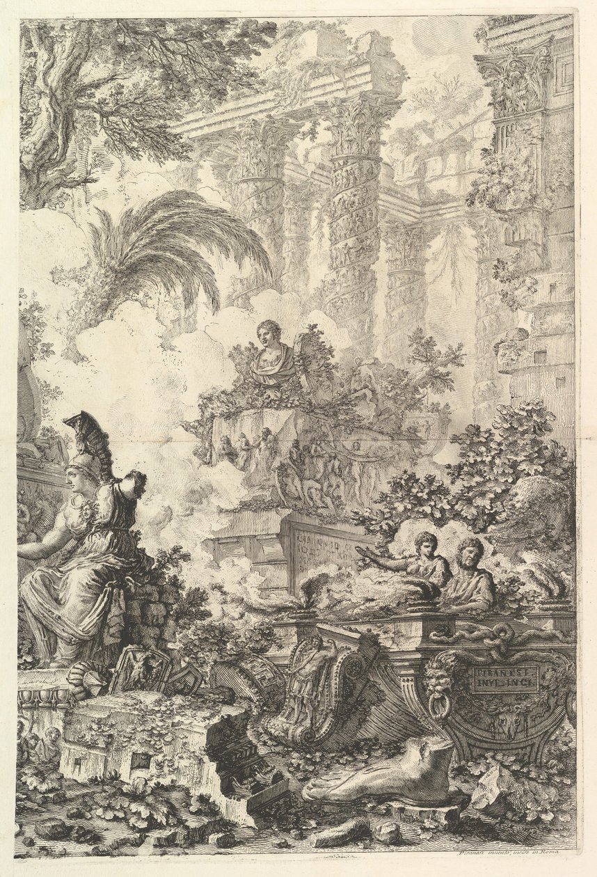 Minerva Heykeli ile cephe parçası, ca. 1748. by Giovanni Battista Piranesi