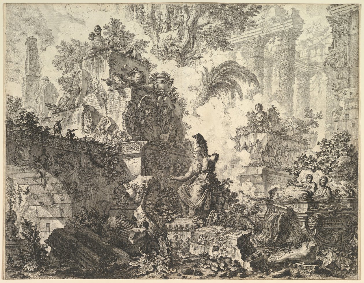 Minerva Heykeli ile cephe parçası, ca. 1748. by Giovanni Battista Piranesi