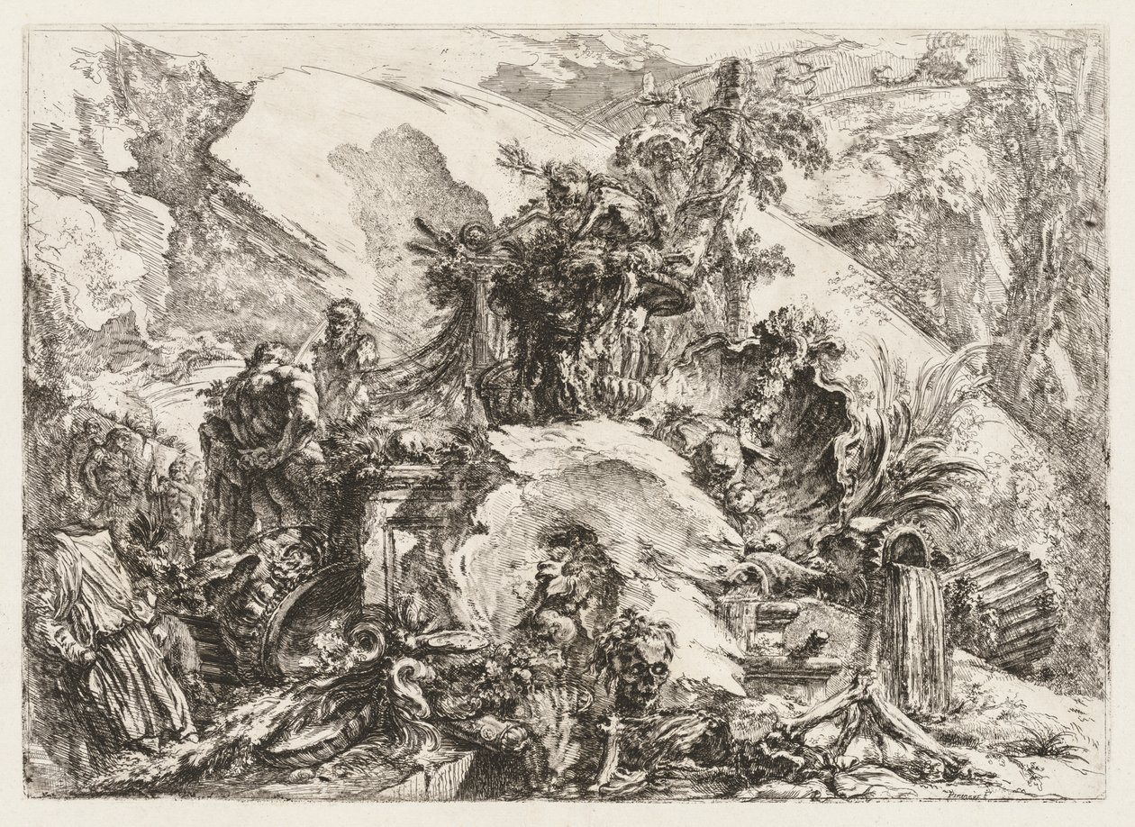 Groteschi: Ölümün Başı ve İskeleti ile Harabeler by Giovanni Battista Piranesi