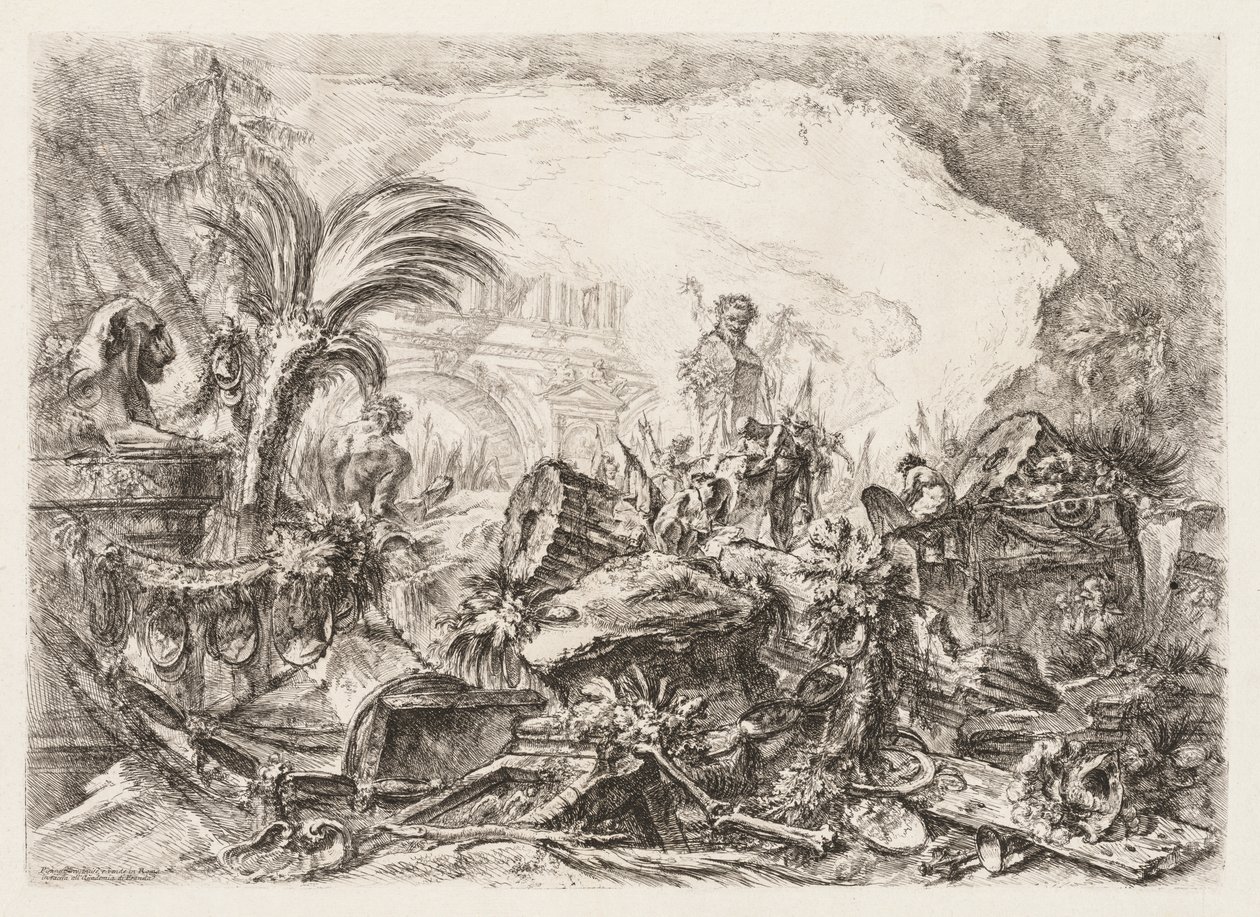 Groteschi: Faun Heykeli ve Düşmüş Sütunlu Harabeler by Giovanni Battista Piranesi