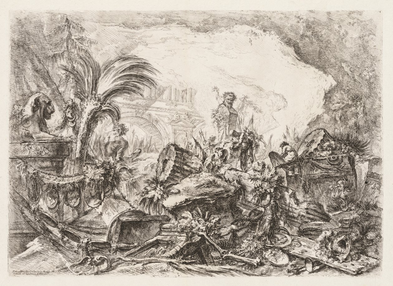 Groteschi: Faun Heykeli ve Düşmüş Sütunlu Harabeler, yaklaşık. 1745-50. by Giovanni Battista Piranesi