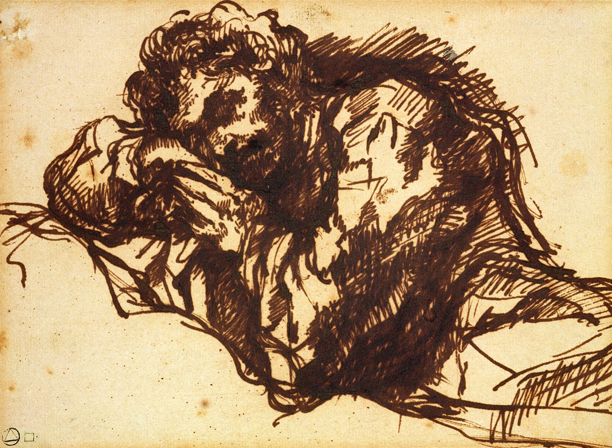 Eğilmiş bir adamın yarım boy portresi (kağıt üzerinde kalem ve mürekkep) by Giovanni Battista Piranesi
